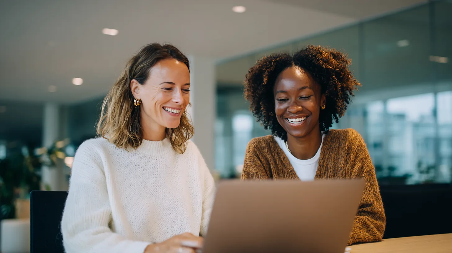 Two colleagues working together at a laptop